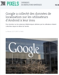 [LeMonde] Google a collecté des données de localisation sur les utilisateurs d’Android à leur insu