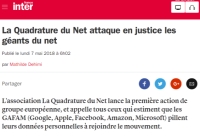[FranceInter] La Quadrature du Net attaque en justice les géants du net